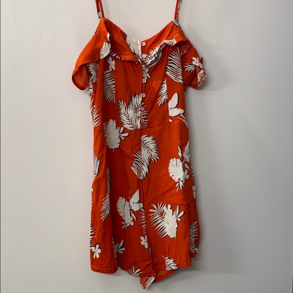 red forever 21 romper with floral detailing